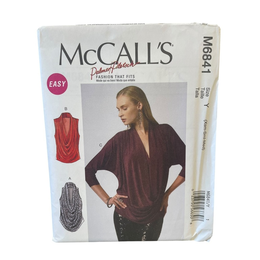 McCALL'S Sewing Pattern M6841 Womens XS-S-M White Draped Loose Tops Uncut FF